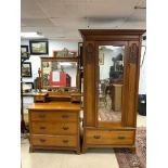 ART NOUVEAU WARDROBE WITH MATCHING DRESSING TABLE, WARDROBE DIMENSIONS H210 X W106 X D42CMS,