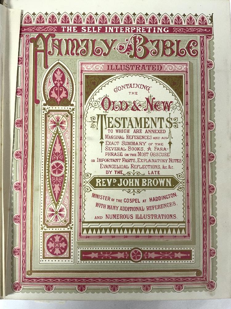 A VICTORIAN LEATHER BOUND FAMILY BIBLE WITH ORNATE BRASS CLASPS. - Image 5 of 13