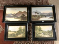 A PAIR OF VICTORIAN OILS OF HIGHLAND MOUNTAIN LAKE SCENES WITH GRAZING CATTLE, SIGNED B WARD, 58 X