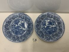 TWO CHINESE BLUE AND WHITE PLATES BY DELF 22 CM