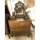 EARLY 20TH CENTURY MAHOGANY DRESSING TABLE WITH ART NOUVEAU COPPER HANDLES