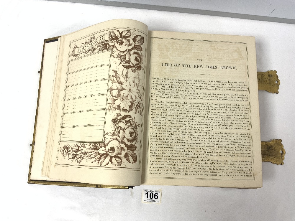 A VICTORIAN LEATHER BOUND FAMILY BIBLE WITH ORNATE BRASS CLASPS. - Image 11 of 13