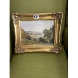 VINTAGE WATERCOLOUR IN GILDED FRAME OF A HILLSIDE VIEW 33 X 28 CM