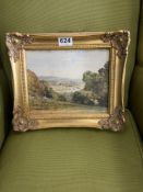 VINTAGE WATERCOLOUR IN GILDED FRAME OF A HILLSIDE VIEW 33 X 28 CM