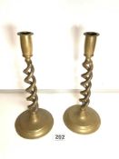 VINTAGE PAIR OF TWISTED BRASS CANDLESTICKS 30CM