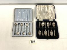 SET OF SIX HALLMARKED SILVER GOLF TEA SPOONS BY WALKER AND HALL AND A SET OF SIX BEAN END COFFEE