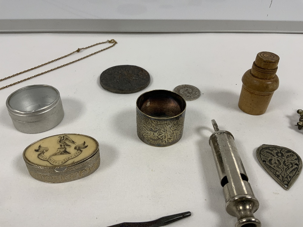 A LUSITANIA MEDALLION, SCOUT MASTERS WHISTLE, NUT CRACKERS, TAPE MEASURE, BADGES ETC. - Image 8 of 8