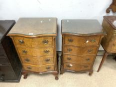 TWO BURR WALNUT SERPENTINE FRONTED CHESTS WITH FOUR DRAWERS