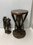 TWO AFRICAN CARVINGS; INCLUDES ONE AS A TABLE 49 CM