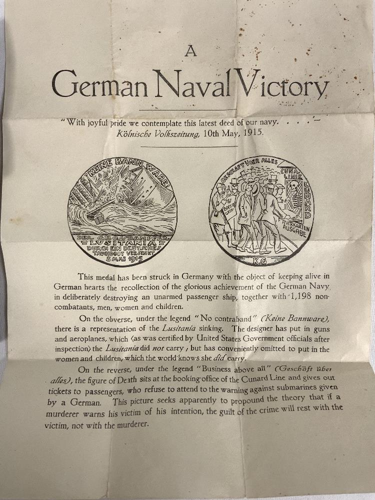 A GERMAN IRON CROSS MEDAL, AND A EXACT REPLICA OF THE " LUSITANIA " [GERMAN] MEDAL. - Image 2 of 9