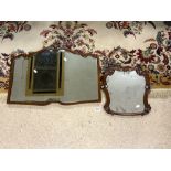 TWO ORNATE WOODEN WALL MIRRORS LARGEST 79 X 59 CM