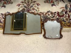 TWO ORNATE WOODEN WALL MIRRORS LARGEST 79 X 59 CM