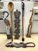 MIXED TRIBAL WOODEN ITEMS LARGEST 120CM