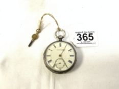 A HALLMARKED SILVER POCKET WATCH; MOVEMENT BY LIVINGSTONE; MANCHESTER NO, 158722, [CRACKED DIAL]