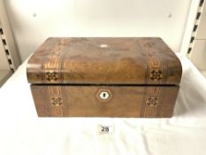 A VICTORIAN PARQUETRY INLAID WALNUT WRITING BOX.