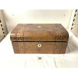 A VICTORIAN PARQUETRY INLAID WALNUT WRITING BOX.