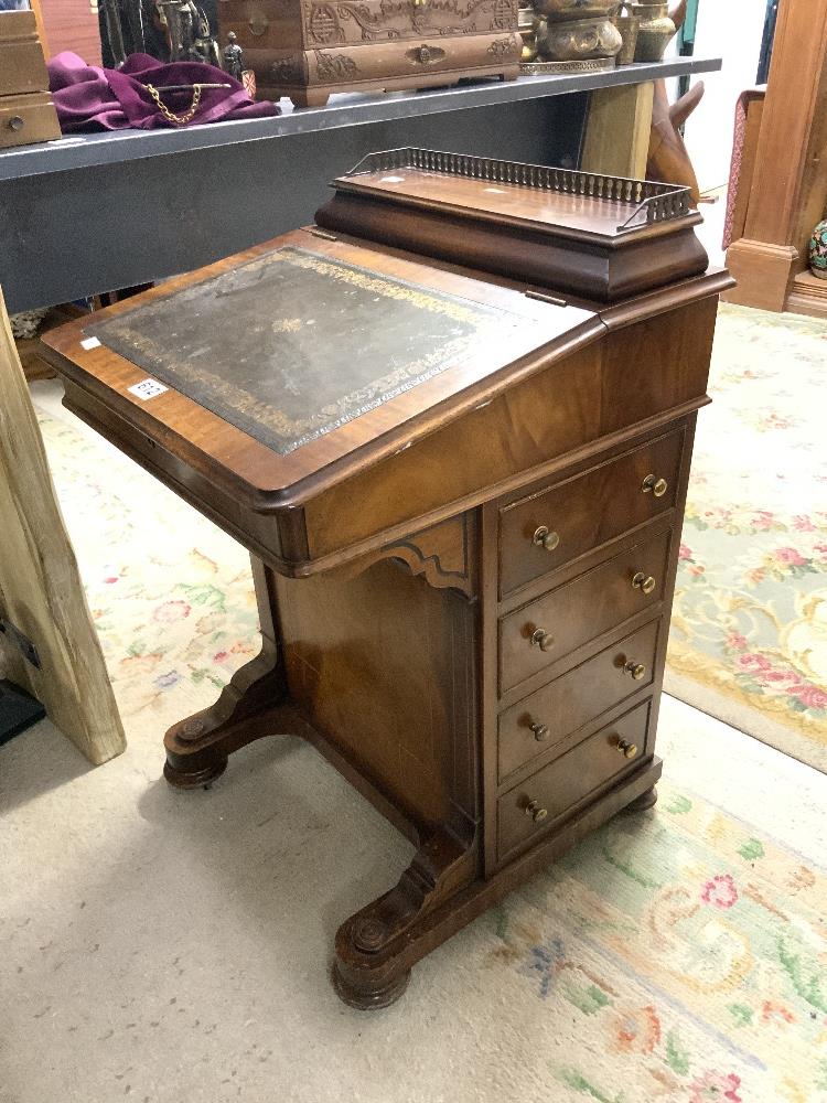 VICTORIAN INLAID MAHOGANY DAVENPORT TOOLED GREEN LEATHER WITH BRASS GALLERY - Image 7 of 7