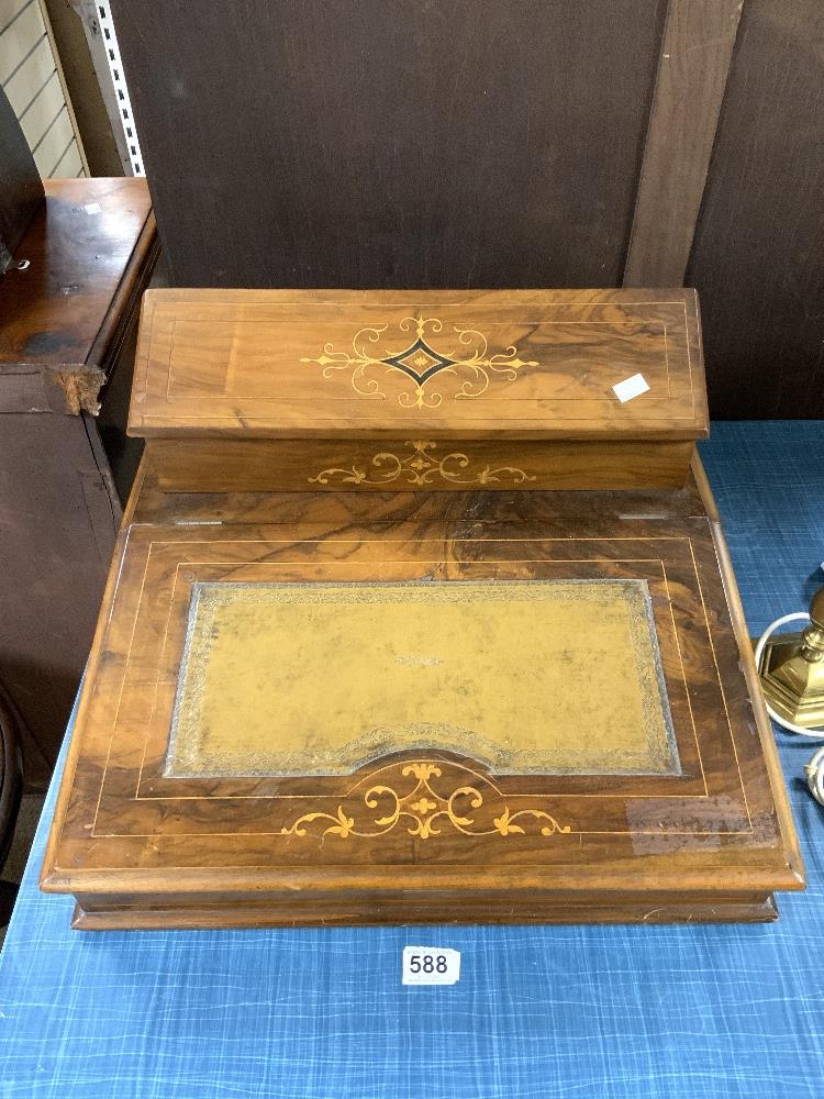 A VICTORIAN INLAID WALNUT DAVENPORT TOP, 50X42.