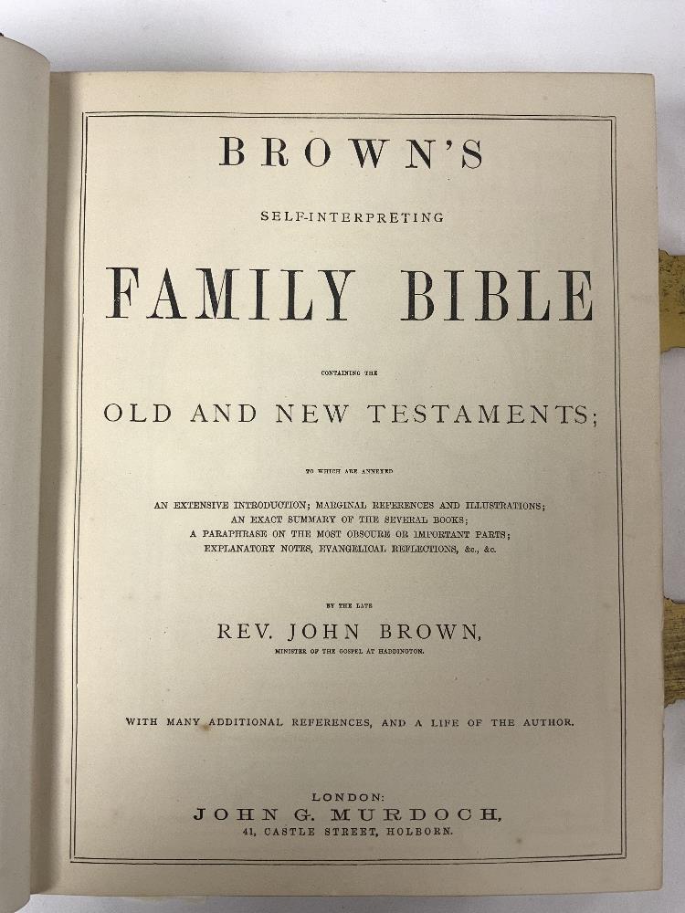 A VICTORIAN LEATHER BOUND FAMILY BIBLE WITH ORNATE BRASS CLASPS. - Image 6 of 13