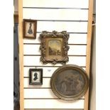 TWO SILHOUETTE MINIATURES WITH TWO ANTIQUE PICTURES IN ORNATE FRAMES