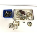 A QUANTITY OF COSTUME JEWELLERY AND LADIES WRIST WATCHES.