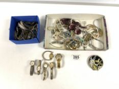 A QUANTITY OF COSTUME JEWELLERY AND LADIES WRIST WATCHES.