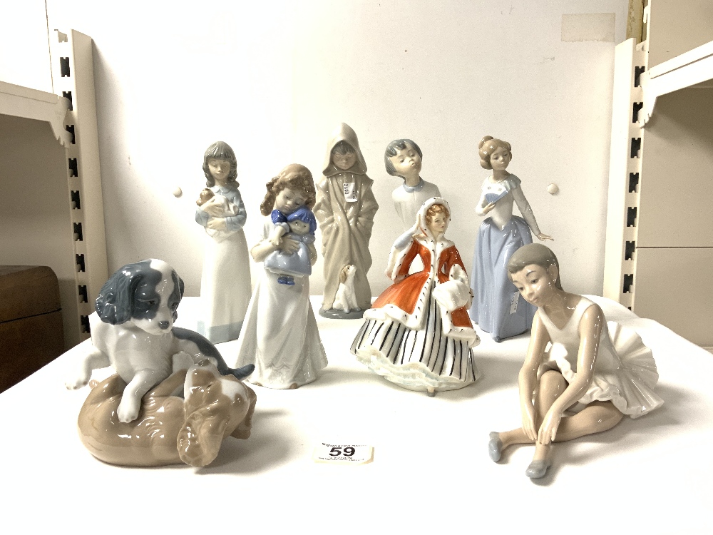 NAO FIGURE OF A CLOAKED BOY AND DOG, NAO SPANIELS, FIVE OTHER NAO FIGURES AND ROYAL DOULTON FIGURE " - Image 2 of 6