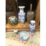 MIXED CHINESE CERAMICS INCLUDES BLUE AND WHITE VASES; GINGER JAR AND MORE