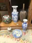 MIXED CHINESE CERAMICS INCLUDES BLUE AND WHITE VASES; GINGER JAR AND MORE