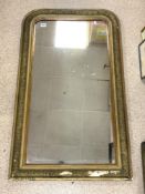 GILT DECORATED OVERMANTLE MIRROR, [SOME GILDING DAMAGE ] 70 X 120.