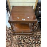 A REPRODUCTION MAHOGANY TWO TIER WHAT NOT WITH SINGLE DRAWER. 43X53.