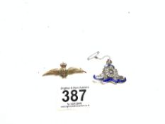 A 9ct GOLD RAF SWEETHEART BROOCH, 5.5 GRAMS AND A SILVER ENAMEL SWEETHEART BROOCH.