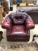 VINTAGE CHESTERFIELD CLUB CHAIR IN OX BLOOD RED LEATHER