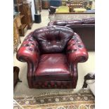 VINTAGE CHESTERFIELD CLUB CHAIR IN OX BLOOD RED LEATHER