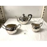 WALKER AND HALL THREE-PIECE SILVER-PLATED TEA SET.