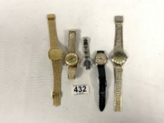 A 1960s GENTS TIMEX AUTOMATIC DAY/DATE WRIST WATCH, THREE OTHER GENTS WRIST WATCHES AND ONE LADIES
