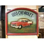 REPRODUCTION 1950S AMERICAN CHEVROLET WOODEN SIGN 60 X 50 CM