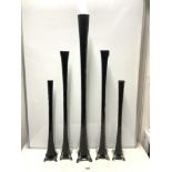 FIVE, BLACK WITH WHITE INNERS, GLASS VASES LARGEST 100 CM