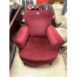 EARLY 20TH CENTURY ARMCHAIR IN DEEP RED CRUSHED VELVET