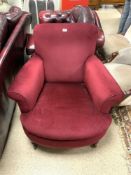 EARLY 20TH CENTURY ARMCHAIR IN DEEP RED CRUSHED VELVET