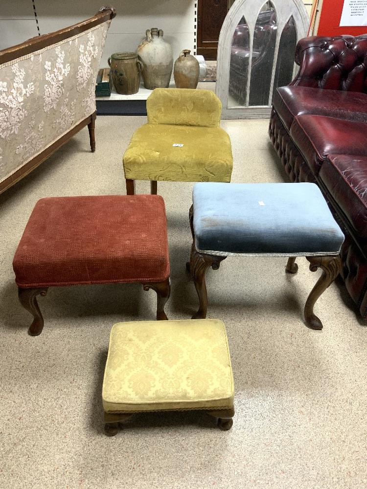 THREE STOOLS WITH A SMALL BACK CHAIR