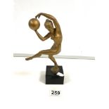 ART DECO GILT SPELTER FIGURE OF NUDE BALL GIRL, SIGNED BRIAND; [MARCEL BOURAINE BRIAND] 20 CMS [AF]