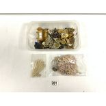 A QUANTITY OF COSTUME JEWELLERY, MINATURE LORRY DESK CLOCK ETC.