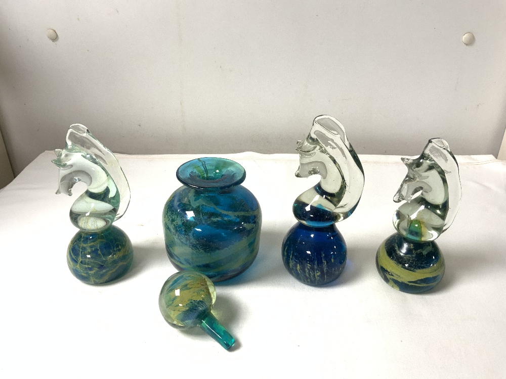 MDINA GLASS SCENT BOTTLE, TWO MDINA GLASS PAPERWEIGHTS, THREE MDINA GLASS HORSE PAPERWEIGHTS, AND - Image 3 of 6