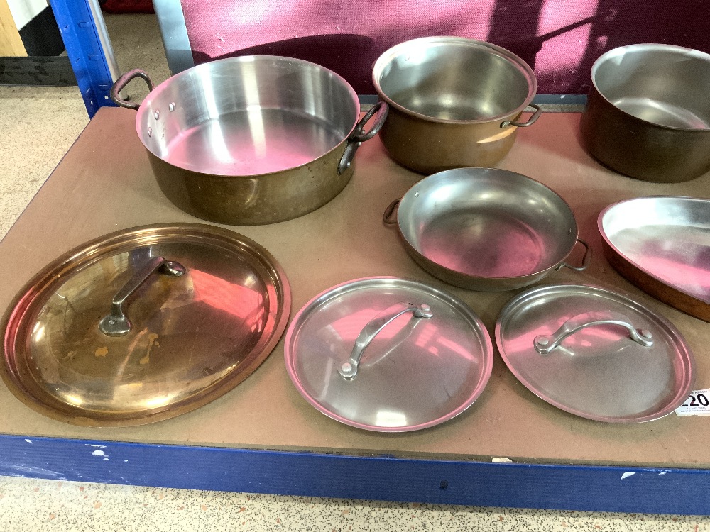 FOUR COPPER SAUCEPANS AND LIDS AND COPPER FRYING PAN. - Image 4 of 4