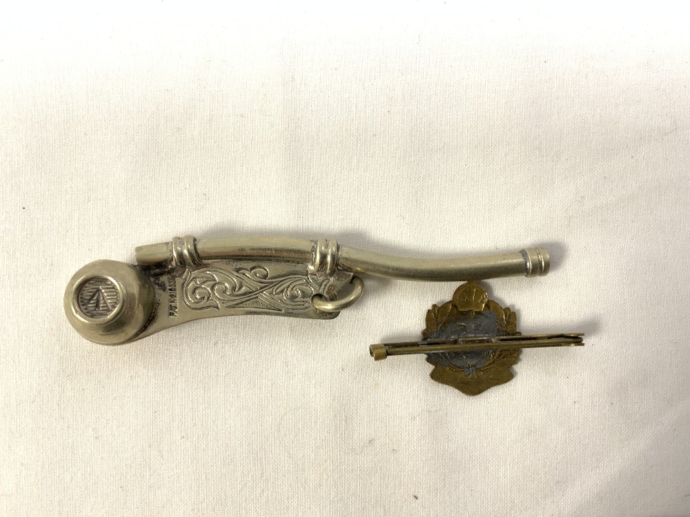 A BOSUNS WHISTLE, KINGS BADGE FOR LOYAL SERVICE, TWO HALLMARKED SILVER SAFE DRIVING MEDALS, A - Image 3 of 5