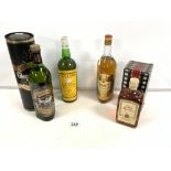FOUR BOTTLES OF WHISKY - OLD RARITY DELUXE, GLENFIDDICH, GRANTS AND BELLS.