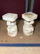 TWO WHITE PAINTED WOODEN ELEPHANT STANDS 30 CMS.