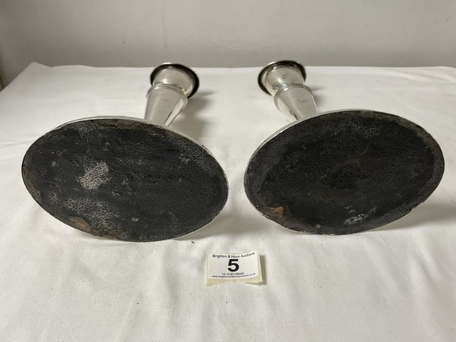 A PAIR OF ANTIQUE OVAL WHITE METAL CANDLESTICKS, 30CMS. - Image 4 of 4