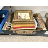 MIXED BOX OF ITEMS; INCLUDES BUFFALO BILL PROGRAMMES, JOHN WAYNE POSTER, FRAMED PICTURES AND MORE